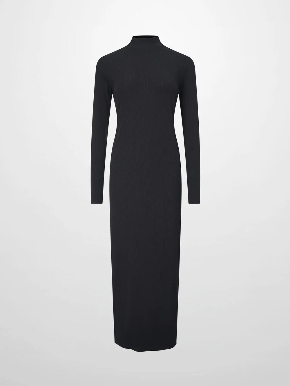 NWT MELI Black Ribbed Mock Neck Maxi Dress Medium Long Sleeve Minimalist